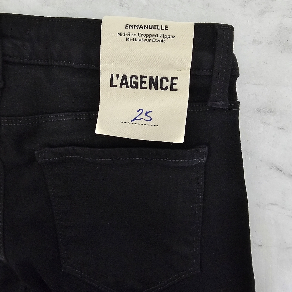 L'agence Emmanuelle Mid Rise Cropped Zipper Moto Y2K Black Skinny Jeans 25 NWT - Picture 7 of 9